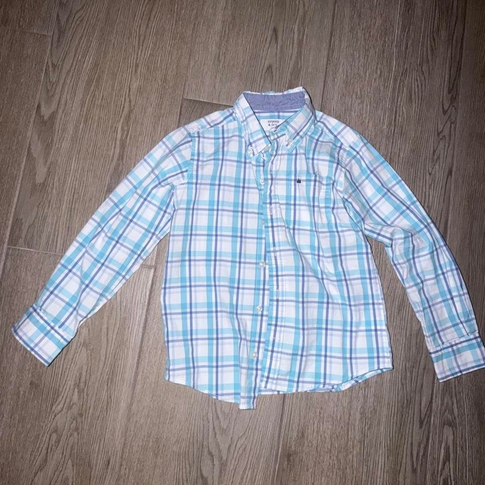 Crown & Ivy Kids Boys Plaid Collared Long Sleeve Button-Up Shirt Size 5